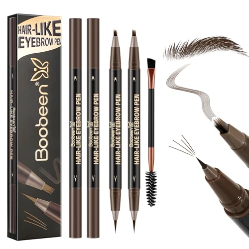 Boobeen 3pcs Waterproof Eyebrow Pen£¬Dual-Ended Eyeliner Microblading Eyebrow Pencil for Women£¬Long Lasting Hair-Like Brow Pen with Brow Brush£¬Dark Brown