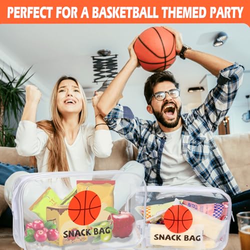 16 Pcs Basketball Snack Bags for Team Basketball Party Gift Bags Clear Basketballs Goodie Snack Treat Candy Bag for Team Ground Birthday Sports Basketballs Party Favors