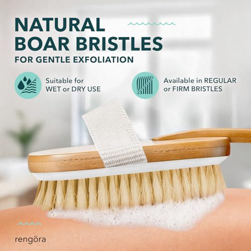 Back Scrubber for Shower - 20" Long Handle Shower Brush - Natural Bristle Back Brush ? Ergonomic Handle + Silicone Anti-Slip Grip - Great Gift Idea - Men, Women + Seniors Love This (Firm Bristles)