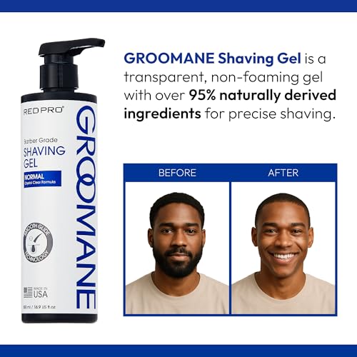 RED Pro GROOMANE Barber-Grade Shaving Gel for Men, Non-Foaming Clear Aloe Vera Shave Gel, Smooth Razor Glide, Precision Line-Ups, Anti-Irritation, Normal & Sensitive Skin (16.9 Fl.oz, Normal)