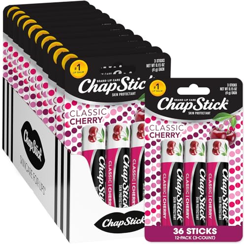ChapStick Lip Balm, Classic Cherry 3-Packs (12 Sets/36 Tubes) ? Bulk Lip Care, Fruity & Sweet, 0.15 Oz Ea