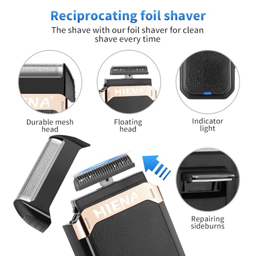 HIENA PRO Professional Cordless Hair Clippers for Men, T-Blade Beard Trimmer & Foil Shaver & Nose Hair Trimmer Set, Rechargeable Electric Barber Hair Cutting Grooming Kit