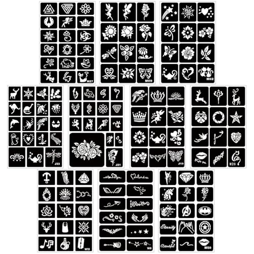 Temporary Tattoo Stencils for Women Girls and Kids, 350+ PCS Henna Tattoo Stencil Kit,Temporary Indian Arabian Glitter Airbrush Tattoo Stencils for Face Body Paint DIY
