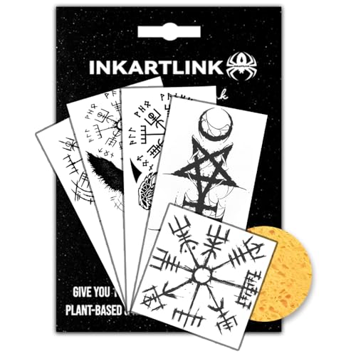 INKARTLINK Semi Permanent, 5pcs Ancient Symbol Tattoo Stickers, Party Tattoos, Tattoos Suitable for Men, Exquisite and Realistic, Interesting Tattoo Experience (Ancient Symbol Tattoo Combination)