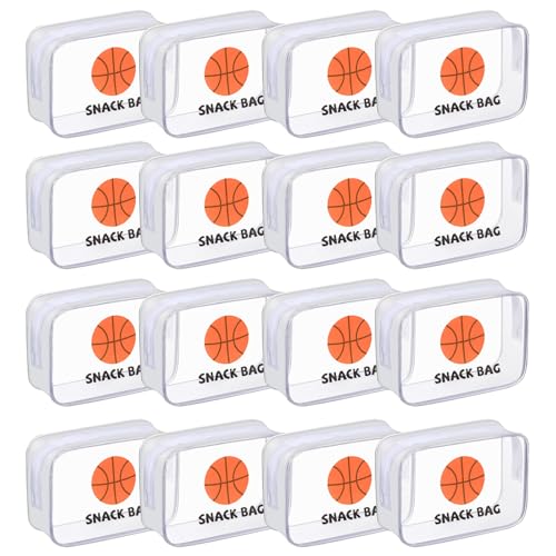 16 Pcs Basketball Snack Bags for Team Basketball Party Gift Bags Clear Basketballs Goodie Snack Treat Candy Bag for Team Ground Birthday Sports Basketballs Party Favors