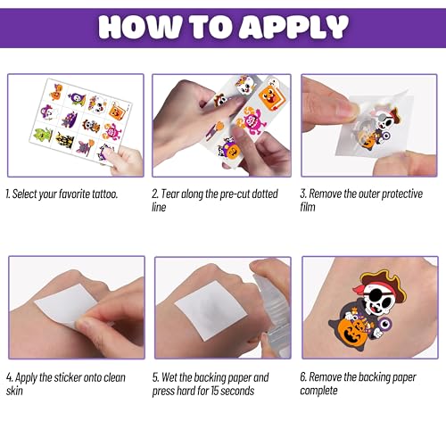 96PCS Halloween Pre-Cut Temporary Tattoos - Pumpkin, Spider, Designs Party Favors, Halloween Party Favors, Trick or Treat Handouts, Classroom Rewards Gifts