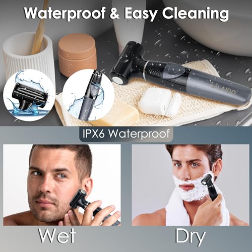 Body Hair Trimmer for Men, Electric Groin Pubic Hair Trimmer, Body Hair Groomers, Waterproof Wet/Dry Ball Trimmer for Full Body and Privates with Replacement Body Groomer Foil Heads (A)