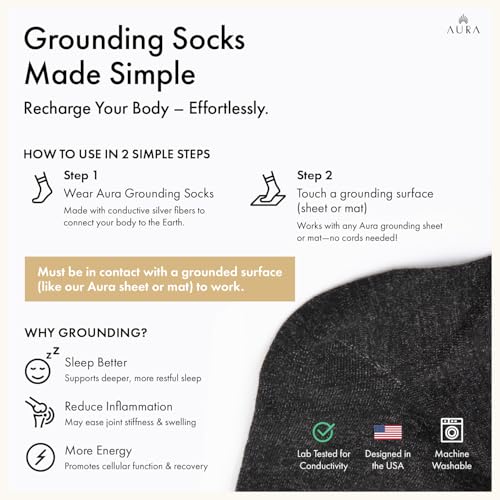 Aura¢â Luxury Grounding Socks for Feet - 25% Pure Silver Grounding Socks for Women & Men - Black