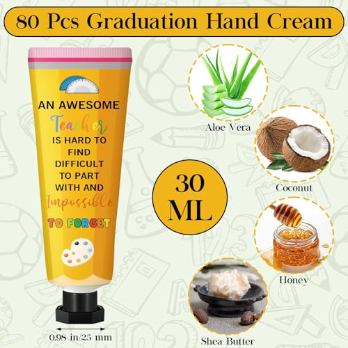 Leelosp 80 Pcs Teacher Appreciation Gift - Pencil Design Hand Cream Bulk Mini Travel Size Moisturizing Hand Lotion for Women Teacher Appreciation Week Graduation Party Favors, 10 Natural Fragrances