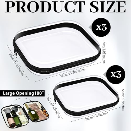 Hoolerry 6 Pcs Hard Clear Zipper Case Transparent Zipper Hard Pouch for Snacks Makeup Bag Plastic Cosmetic Bag Portable Travel Organizer for Makeup Storage(Black,Big,Medium)