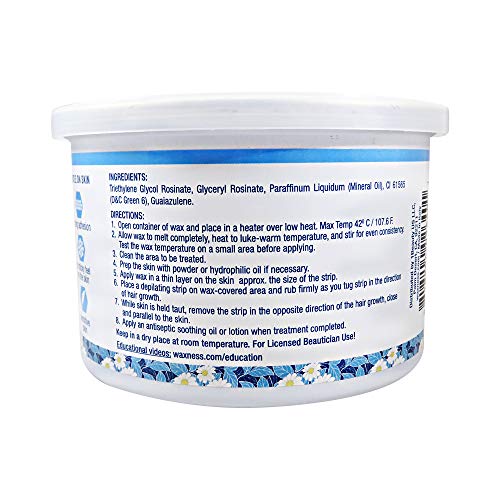 Waxness Soft Wax Tin Azulene 14 oz (400 g) ? Professional Strip Wax with Azulene for Face & Body, Smooth Application ? Made in Italy