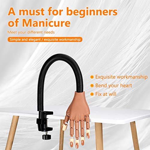 Nails Trainning Practice Hand for Acrylic Nail, Adjustable Fake Model Hands for Nails Practice, Flexible Movable Nail Tools Kits with Nail File, Nail Clipper, 200pcs Nail Tips and15 PCS Nail Brushes
