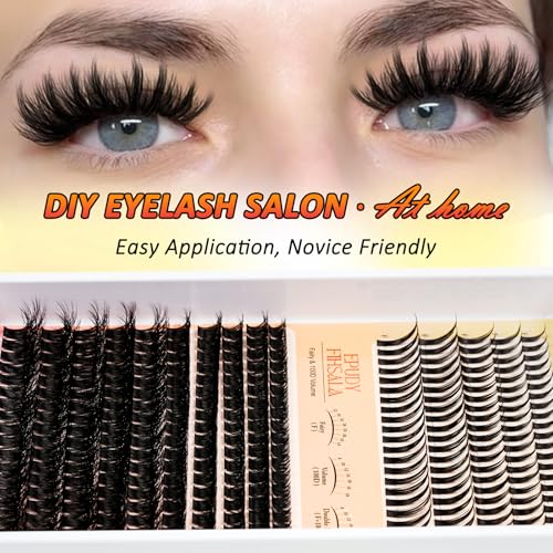 Lash Clusters 100D with DIY Spikes 12-20mm Manga Lashes Clusters 280pcs Fairy Cluster Mink Strips Lashes Wispy Volume Individual Lash Extensions with Bond Seal Tweezers Soft Fluff Look EPUDY FIHSALA