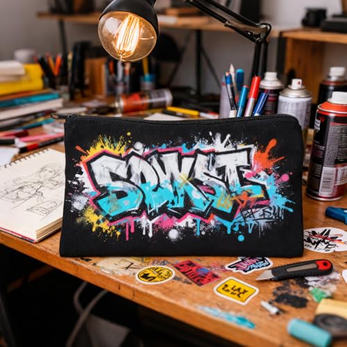 60 Pack 8.07"L* 4.72"W Canvas Makeup Bags Bulk Pencil Zipper Pouch DIY Craft Stationary Storage Bag (Black 60pcs)