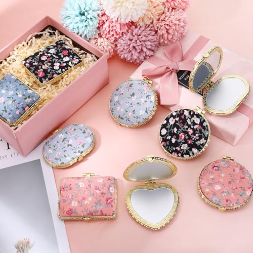 16 Pcs Pocket Mirror for Women, Vintage Compact Mirror Bulk Return A Gift, Portable Floral Folding Mini Mirrors for Purse, Tea Party Favors for Bridal Shower Favors Birthday Wedding Makeup Travel
