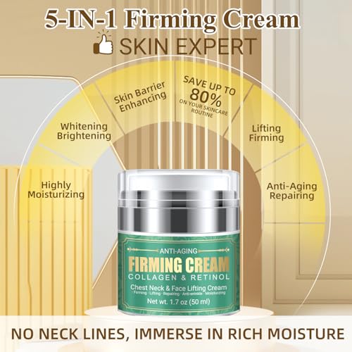 Anti Aging Firming Neck Cream, 5-IN-1 Face Tighten and Lift Neck Cream, Anti Wrinkle Neck Retinol & Collagen Cream, Chest Neck & Face Lifting|Repairing|Moisturzing Skin Care for Men & Women - New