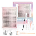 NINGLASH Wink Lash Clusters Kit Wispy DIY Eyelash Extension, Manga 168pcs Natural Individual Fairy Spikes Cluster Eyelashes Anime Eye Lashes Waterproof Lash Bond and Seal Remover Tweezer Comb Brush