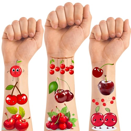 200 PCS Cherry Temporary Tattoo Sticker Fruit Theme Birthday Cute Class School Prizes Baby shower First birthday Party Decorations Supplies Favors Tattoo