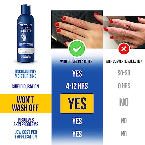 Gloves In A Bottle Shielding Lotion ? Non-Greasy, Hypoallergenic Cream for Eczema & Cracked Hands, Unscented Lotion for Men, Women & Babies 6 Months+, Works Great on All Skin | 8 Oz with New Pump