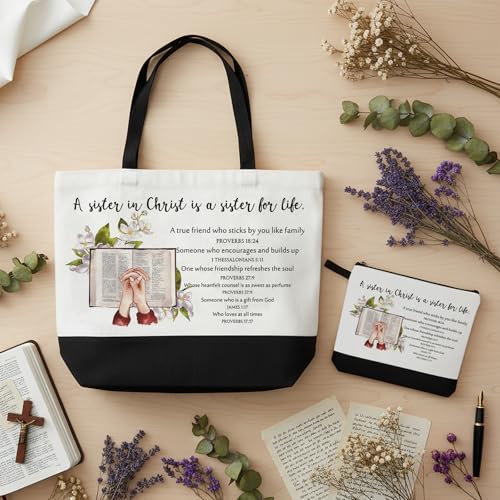 Paterr Christian Tote Bags for Women, Bible Tote Bag and Canvas Makeup Bag Inspirational Gifts for Mother Sister Ladies Birthday Easter Holiday Friendship Gifts