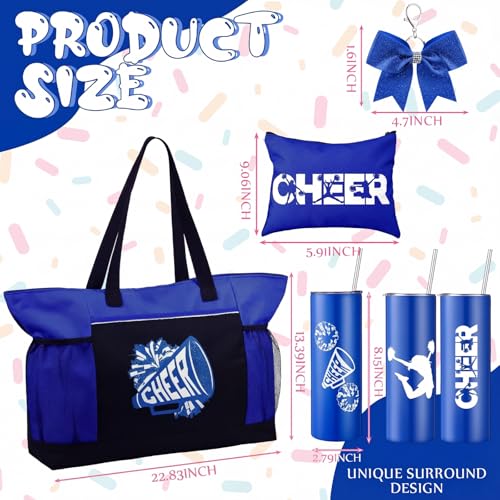 Patelai 4 Pcs Cheerleader Gifts Set Cheer Tote Bag 20 oz Tumbler Women Makeup Bag Keychain Stuff Accessories for Cheerleader