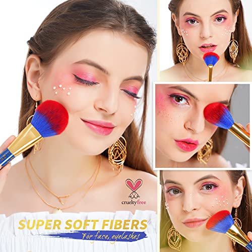Docolor 19Pcs Bastet Cat Makeup Brush Set + Makeup Brushes Cleaner Set,Premium Synthetic Kabuki Foundation Blending Rainbow Make Up Brush Set with Solid Soap Cleanser & Color Removal Sponge