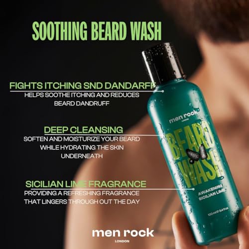 Men Rock Beardy Beloved Awakening Essential Beard Kit - Sicilian Lime - Beard Balm and Wash - Mens Face Care Kit - Skincare Products for Men - 2 Pc