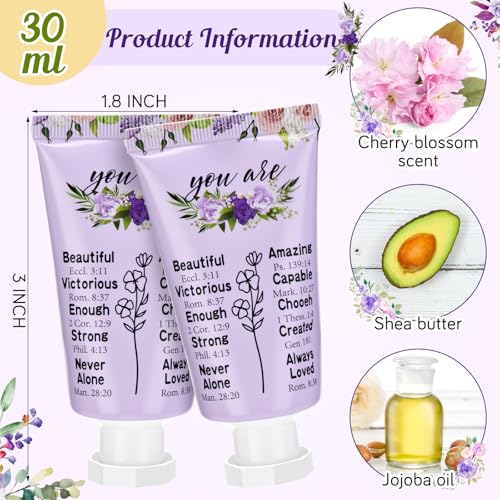 50 Pack Christian Hand Lotion Bulk Gifts for Women Mother's Day Gifts Bible Mini Travel Hand Lotion for Women Church Appreciation(Purple Flower)