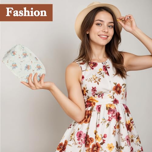 10 Pcs Cotton Floral Quilted Makeup Bags, Aesthetic Cosmetic Bags Portable Floral Makeup Pouch with Zipper Make Up Organizer for Women Travel Gifts