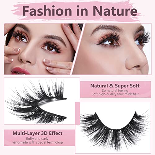 SONAFEEL Soft Mink Eyelashes 15mm Half Volume Lashes Natural Look 12Pairs 6d Fluffy Medium Strip Lashes Bulk Reusable Half Thick False Eyelashes Gift