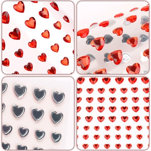 264Pcs Heart Face Gems Love Gems, Self-Adhesive Face Jewels Rhinestones 5/7/10 mm DIY Face Gems Stick on, Valentine Makeup Gems Rave Accessories for Face Eyes Hair Makeup Body, Crafts (red)
