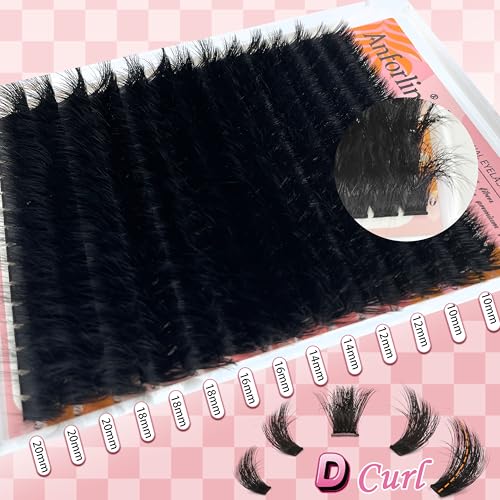 Lash Clusters Kit 10-20mm Thick 200D Cluster Eyelash Extensions 224 Pcs D Curly Mega Volume Eyelash Clusters False Eyelashes with Lash Bond and Seal Lash Tweezers DIY at Home, by Anforlin