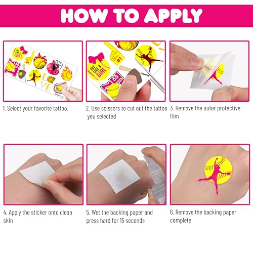 102 PCS Softball Temporary Tattoos Themed Birthday Party Decorations Favors Supplies Decor Girls Cute Baseball Sports Yellow Tattoo Stickers Gifts For Boys Girls Classroom School Prizes Carnival