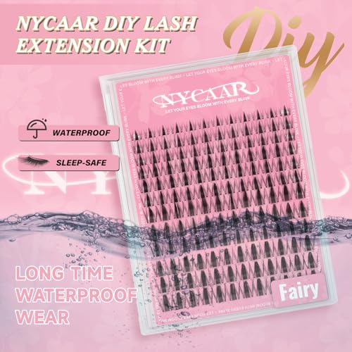 Fairy Lash Clusters Kit Spiky Manga Lash Clusters D Curl 144Pcs 8-18mm Lash Extension Kit Wispy Invisible Band Lashes Kit with Bond and Seal,Remover,Applicators DIY at Home(Fairy)