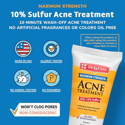 De La Cruz Sulfur Ointment - Cystic Acne Treatment for Face and Body - Daily 10 Min Hormonal Acne Spot Treatment Mask - Safe and Effective Ointment that Clears Up Pimples - 2.6 OZ Tube, 2-Pack