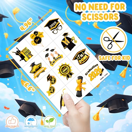 96 PCS Happy Graduation Temporary Tattoos for Kids - Pre-Cut Cute Grad Congrats Designs for Graduation Theme Parties, Fun Birthday Party Supplies Decorations Favors (Graduation-VT1)