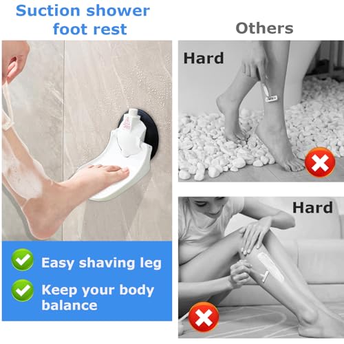 Shower Foot Rest for Shaving Legs with Upgraded Industrial Suction Cup, Only Fit Smooth & Non-Porous & Bigger 5.2 Inches Tile Wall, White, Pack of 1
