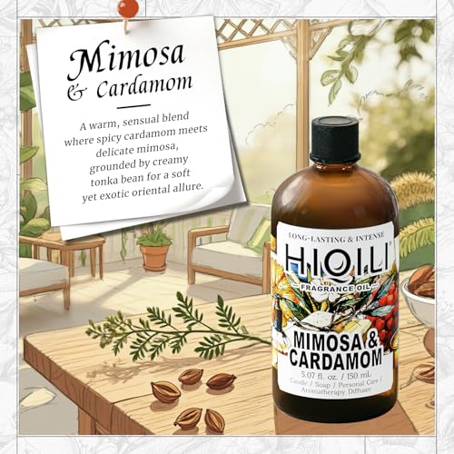 HIQILI Mimosa & Cardamom Fragrance Oil for Candle & Soap Making,Ideal for Essential Oil Diffuser, DIY Perfume, Room Sprays - 5.07 Fl Oz