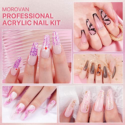 Morovan Acrylic Nail Kit Glitter Powder and Carving Powder Set Complete Practice Hand Nail Kits With Everything Professional Kit for French Acrylic Nail Tips Beginners