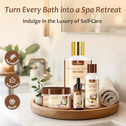 Bath and Body Gift Basket Set for Women - Coconut Vanilla Spa Gift Basket - Premium 21?Piece Luxury Bath & Body Gift Set for Self Care - Gift ready for Valentines Birthday Gifts