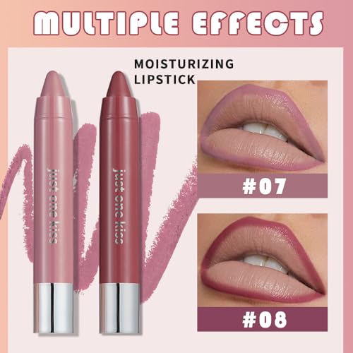 2Pcs Mauve & Wine Plum Hydrating Cream Lipsticks Lip Crayon for Women, Moisturing Lipstick Longwear Lip Liner Crayon Set for Ombre Shades, Matte Creamy Lips Stick Natural Nourishing Lips Balm Set, D