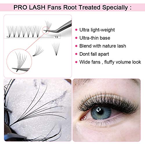 Premade Fans Eyelash Extensions 6D-D-0.10-14 Short Stem Premade Volume Eyelash Extensions .07 .10 C D Curl Pre made Lash Fans 9 to 20 mm Volume Lash Extensions (6D-D-0.10,14mm)