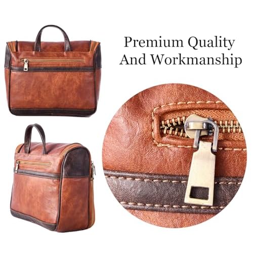EURYNOME Hanging Toiletry Bag for Women and Men, Large PU Leather Toiletries Organizer, Water-resistant Bathroom Shaving Kit for Cosmetics, Makeup Case
