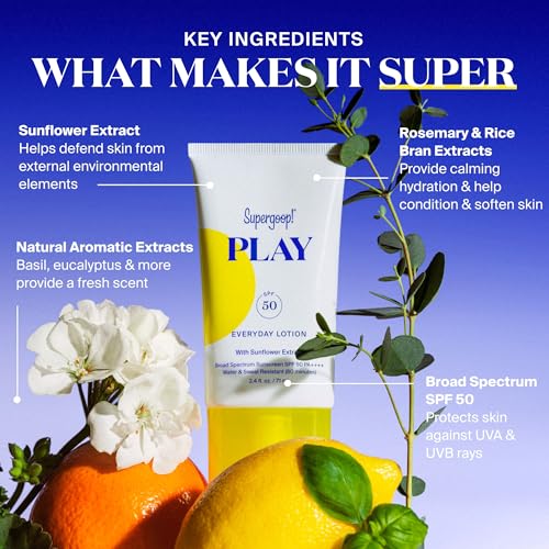 Supergoop! PLAY Everyday Lotion SPF 50 - Broad Spectrum Body & Face Sunscreen - Great for Active Days - Fast Absorbing, Water & Sweat Resistant - 2.4 fl oz - 2 Pack