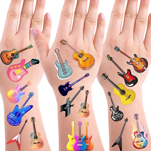 350 Guitar Theme Tattoos Temporary Stickers Suitable for Music Themed Birthday 80s 90s Musician Rock and Roll Party Supplies Tattoos 30 Sheets