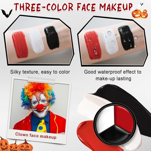Halloween Joker Clown Makeup Kit, White Black Red Face Body Paint with Red Clown Nose, Professional Halloween SFX Cosplay Makeup Kit for Adults