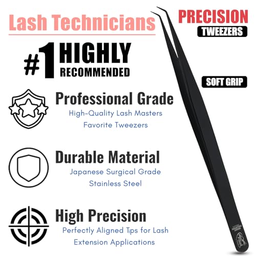 Isolation Tweezer for Eyelash Extensions ? 14cm Curved Lash Tweezer, Stainless Steel, Best for Individual Isolation & Classic Lashes, Pinzas para Twisers (Black Titanium)