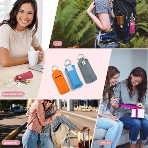 Chapstick Holder Keychain Lip Gloss Holder Keychain Cute Lip Balm Sleeve Pouch Lipstick Holder Keychain 6 PCS