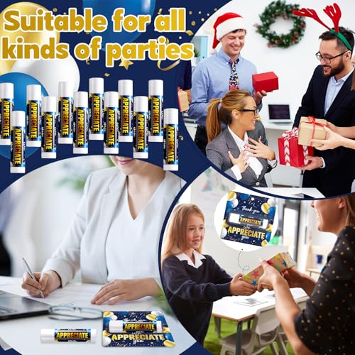 50 Pack Thank You Lip Balm Gifts Bulk, Blue Gold Graduation Lip Balm Gift, Appreciation Party Favor for Teacher Classmate Coworker Employee We Appreciate You Retirement Party Supplies