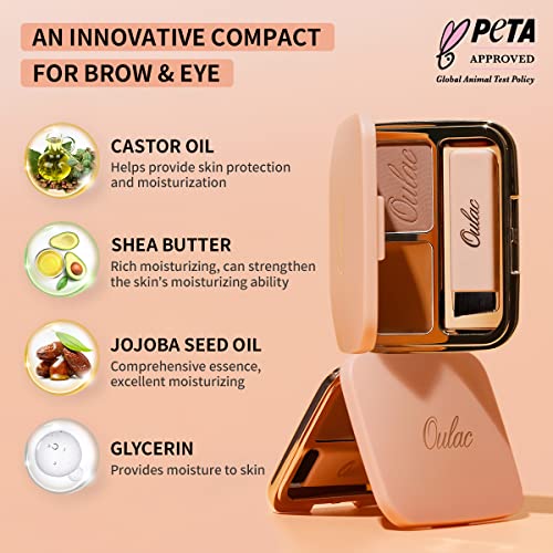 Oulac Waterproof Brown Eyebrow Powder Kit with Brow Brush 2 in1 Long Lasting Instant Eyebrow Pomade & Powder Natural Makeup for Sparse Brows 3.2 g/0.11 oz (Ginger£©